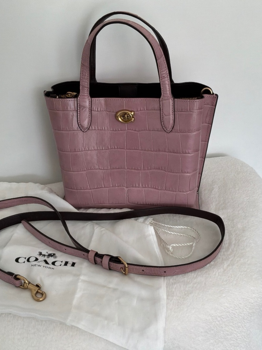 Coach Willow Tote 24 in Croc-Embossed Leather - Ice Purple (Like New!)